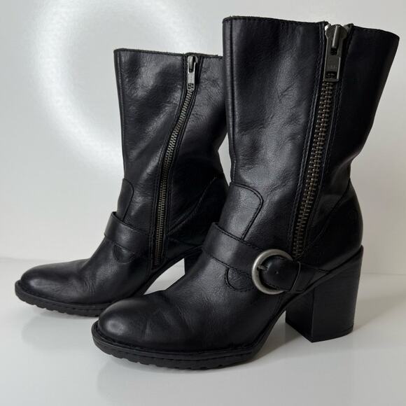 Born Women's Camryn Leather Calf Boots 8 Black Grunge Moto Biker Western Casual - Picture 1 of 9